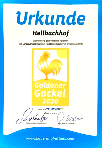 Der Hellbachhof wurde von "Bauernhof Urlaub" ausgezeichnet.